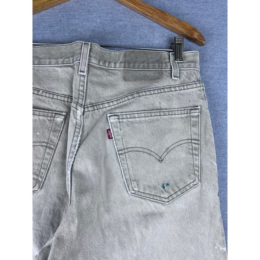 Vintage Levis 505 Straight Leg Jeans Tan Khaki Distressed Paint Splatter 34x34